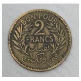 1945 Tunsie 2 Francs coin