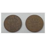 1-1964 1-1953 50 centimes coin Belgium