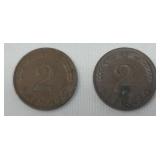 1950 and 1960 Germany 2 Pfennig