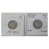 1-1930 Buffalo Nickel 1-1934D Buffalo Nickel
