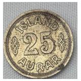 1940 Iceland 25 Aurar Coin | King Christian X |