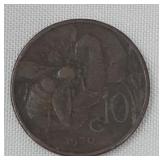 1930 Italy 10 Centesimi Honey Bee