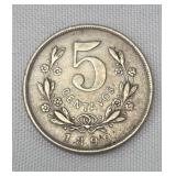 1899 NICARAGUA 5 CENTAVOS