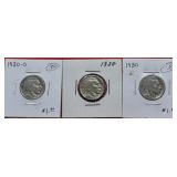 2-1930 & 1-1930s Buffalo Nickels