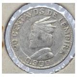 1958 HONDURAS : 1931  50 Centavos  90% Silver