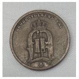 1875 Swedish 2 ï¿½re bronze coin.