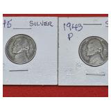 1945-D & 1943-P Silver Jefferson Nickels