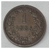 1885 AUSTRIA 1 KREUZER COPPER COIN