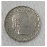 1959 SWITZERLAND: Twenty (20) Rappen Coin -