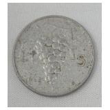 1948 ITALY 5 LIRE, Grape Cluster, vintage Italian