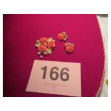 VTG CORAL COLORED ROSES BROOCH/CLIP ONS