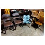 Vtg furniture, including wooden chairs, a woven