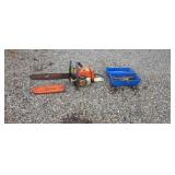 Stihl wood boss gas chain saw runs with toolbox