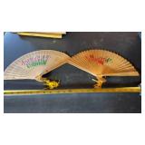 2-Vintage Hand Held Folding Fan Painted Flowers