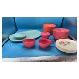 Allied Chemical blue, Peach and Pink Melmac Set