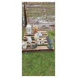 Long ornaments concrete chicken squirrel and