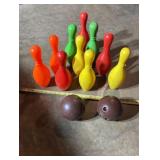 Childrens plastic toy bowling set.