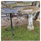 Two bird baths metal and concrete