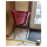 Plant stand and red tin planter