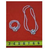 VTG Pink Faux Pearl Bracelet & Necklace Set with