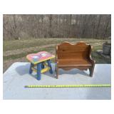 Stool and small wooden bench