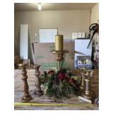 Gold candle holders  and artificial flower