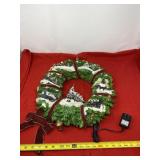 Christmas Village Wreath by Thomas Kinkade lights