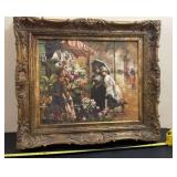 Reproduction framed flower seller, rainy day,