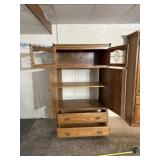 TV Oak Hutch with sliding drawers and does light