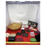 Basket with coin purses and wallet.