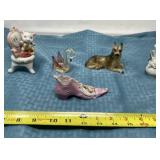German Shepherd, slipper, pin cushion, swan and
