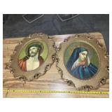 Jesus and Mary portraits in gold frame