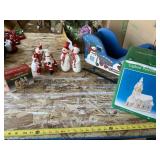 Wood sleigh, Snowman Decor and lighted porcelain