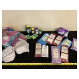 Depends, cleansing cloths, feminine pads and