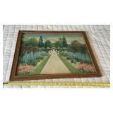 English garden framed wall art late 1920s 22 x