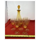 Italian Empoli amber glass decanter set.