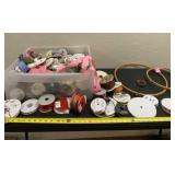 Plastic tote with ribbon.