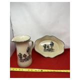 Home & Garden Party stoneware pitcher and dish.