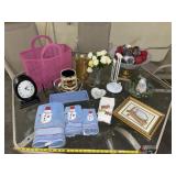 Christmas towels, clock, paper towel holder, mary