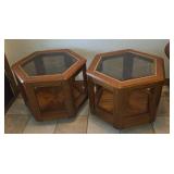 2 Octagon Side Tables With Glass Insert