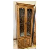 Solid oak curio cabinet lighted  with leaded