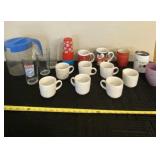 Gibson coffee cups, plastic pitcher and glasses