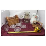 Solid oak napkin holder a coffee carafe a base, a