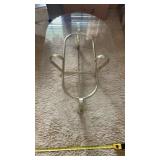 Glass top coffee table brass bottom, 50 inches