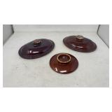 HULL pottery, brown, drip glazed lids