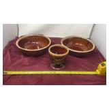 2 mixing Bowles HULL pottery brown drip glaze