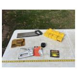 Stapler, miter saw, staples  plastic miter box