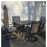 Patio Table 4 Chairs & Umbrella and stand