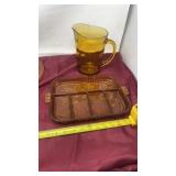 Indiana glass fruited tray with pitcher