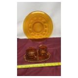 Indiana glass platter with creamer, sugar, and